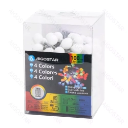 Lampki choinkowe mleczne kulki 100LED na 3 baterie AA Multikolor 10m